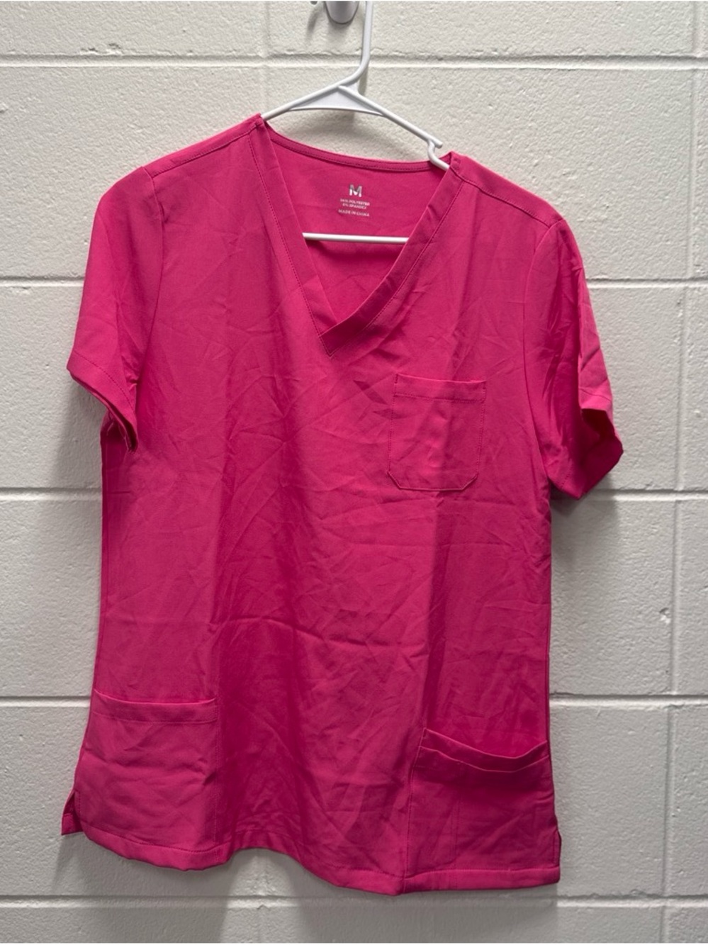 Solid Pocket V-Neck Scrub Top - Hot Pink